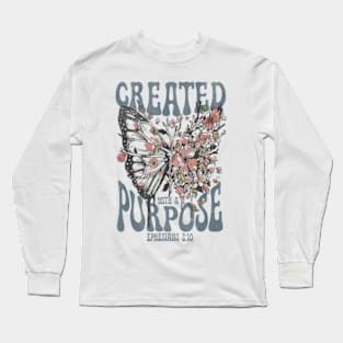 Created With A Purpose Butterfly Floral Vintage Long Sleeve T-Shirt